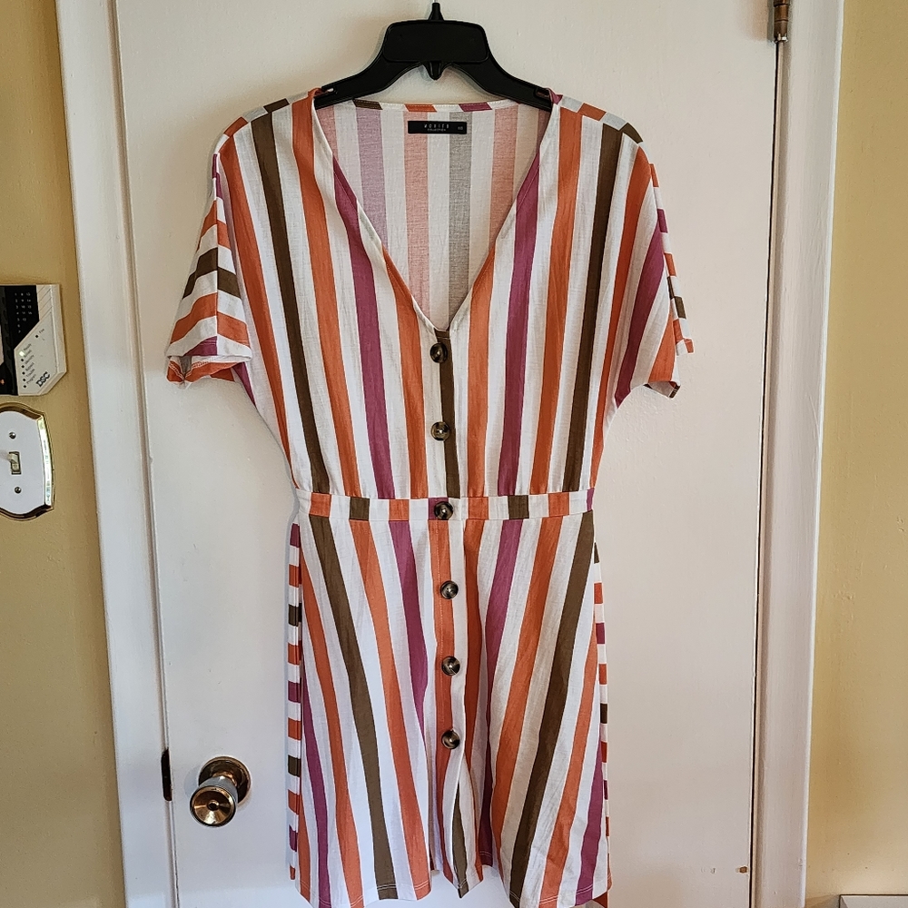 Cotton striped midi summer dress button down v neck